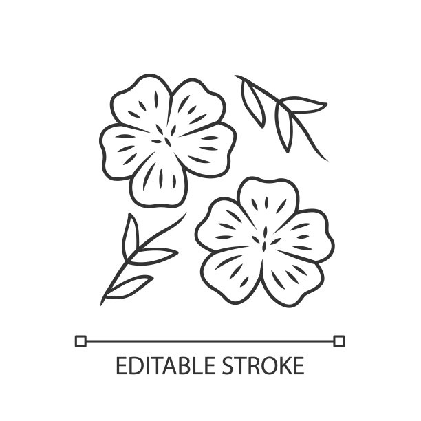 蓝色亚麻植物线形图标。细线说明。亚麻野花。春天开花。盛开的亚麻属植物的野花。轮廓的象征。矢量孤立轮廓绘制。可编辑的中风图片下载