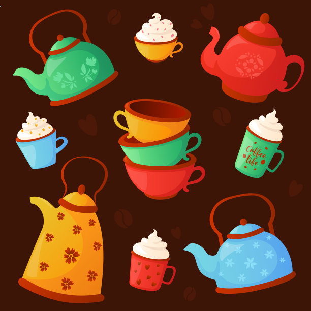 水壶和杯子的设计。矢量图图片下载