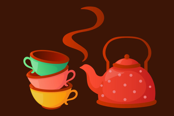水壶和杯子的设计。矢量图图片下载