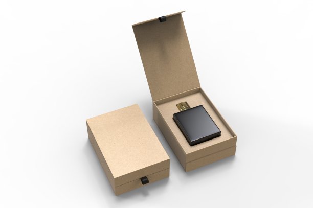 空白香水瓶硬盒品牌，3d渲染插图。图片下载