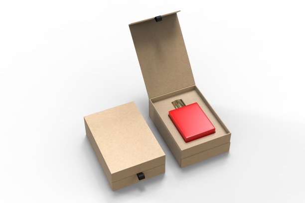 空白香水瓶硬盒品牌，3d渲染插图。图片下载