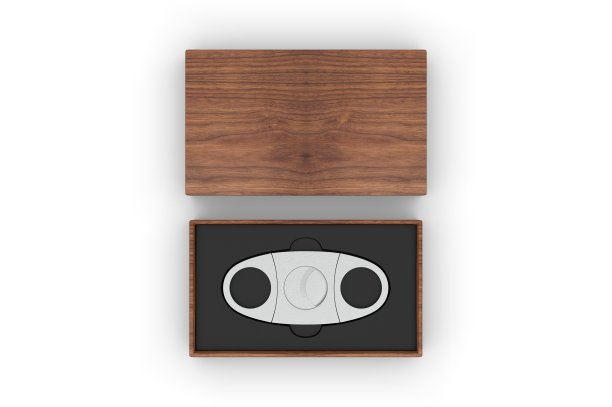 空白不锈钢雪茄切割机礼盒品牌，3d渲染插图。图片下载