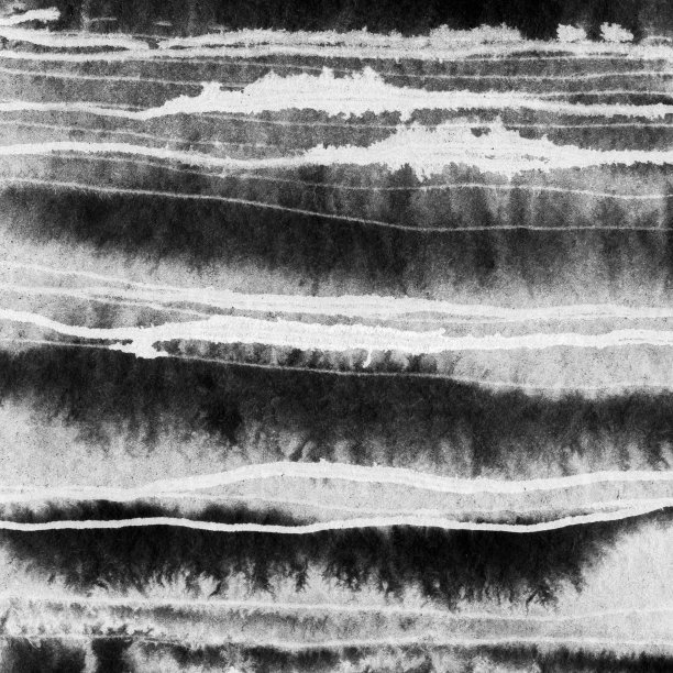 抽象山水水墨手绘插画。黑白墨冬山水配江水。简约的手绘图片下载