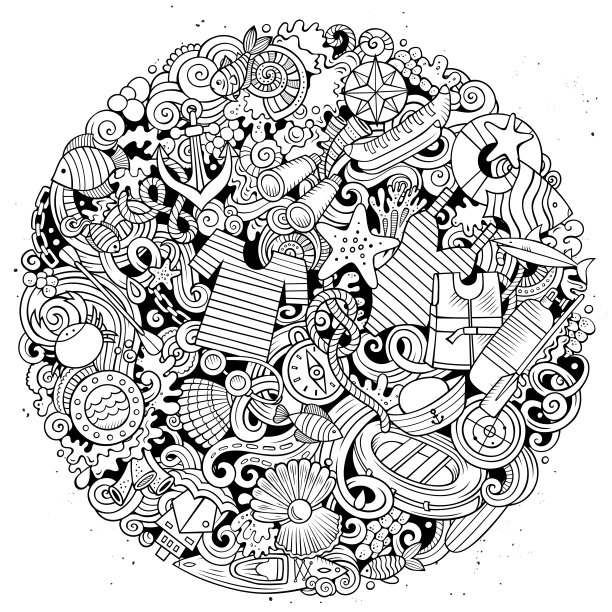 海洋手绘矢量涂鸦插图。有趣的图片颜色。图片下载