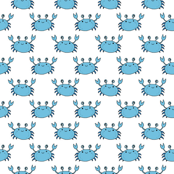 可爱的螃蟹无缝图案，卡通手绘动物涂鸦矢量插图背景图片下载