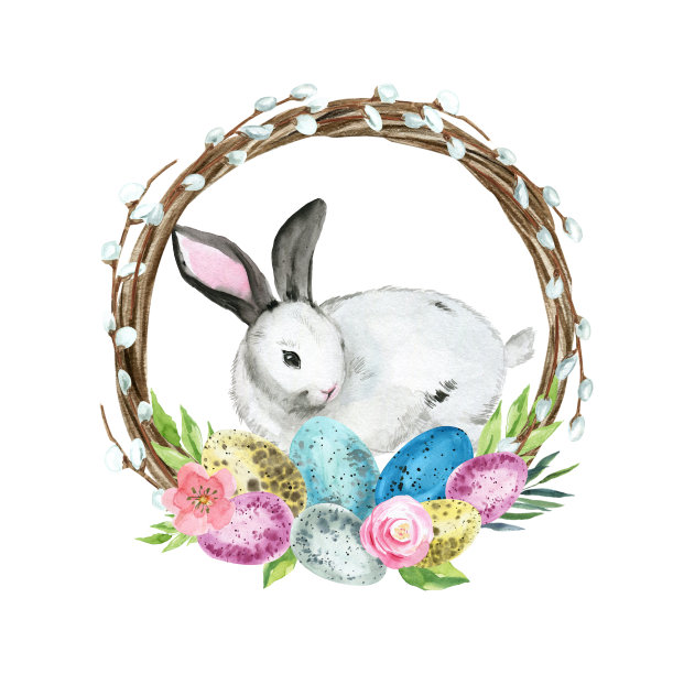 复活节花环。精美的水彩插图，适合复活节，第一次圣餐，洗礼邀请。图片下载