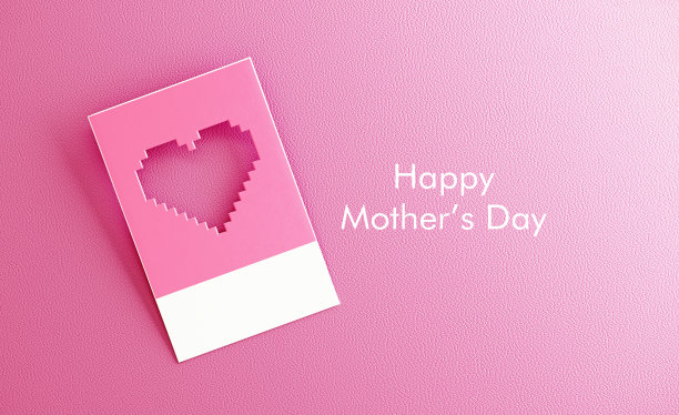 像素裁剪心形在粉红色的背景图片下载