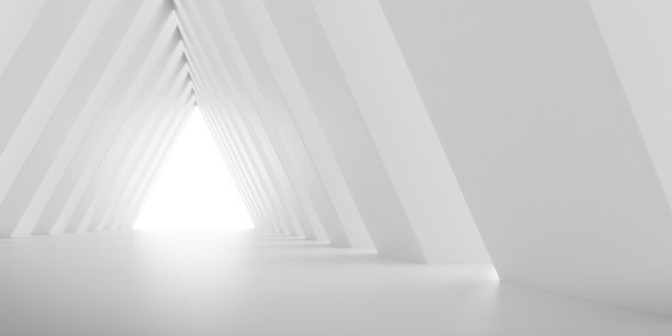 抽象的白色混凝土室内与光影投射在墙上，几何结构，野兽派建筑透视，博物馆空间设计。3 d渲染。图片下载