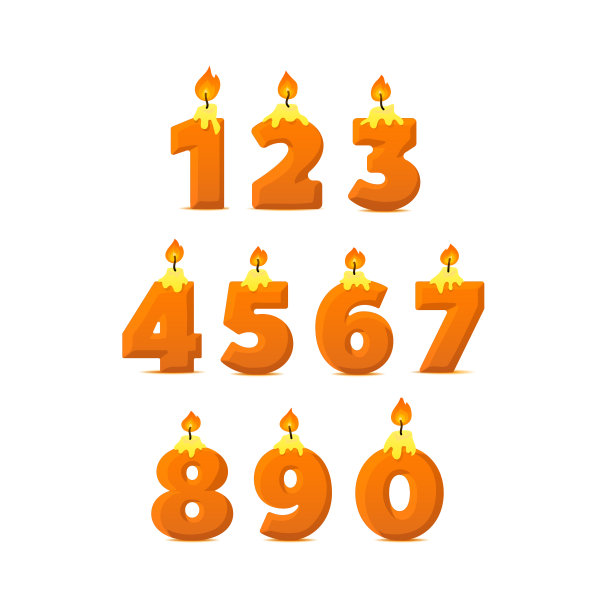 一套彩色生日蜡烛号码。芯和火。矢量图图片下载