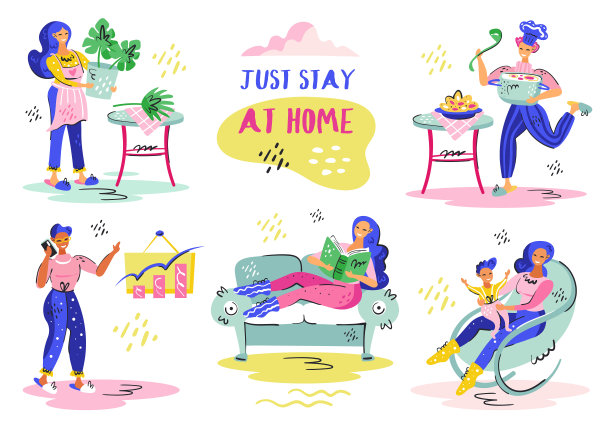 就呆在家里吧。家庭办公室，家庭主任，母亲关怀。图片下载