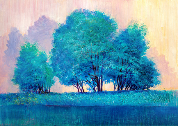 树木，油画，艺术背景图片下载