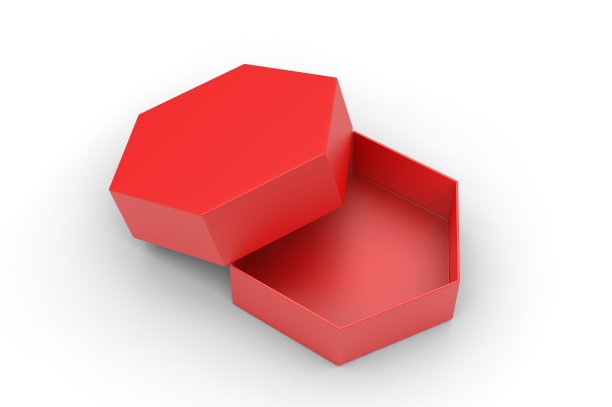 空白六角纸硬盒礼品和品牌，3d渲染插图。图片下载