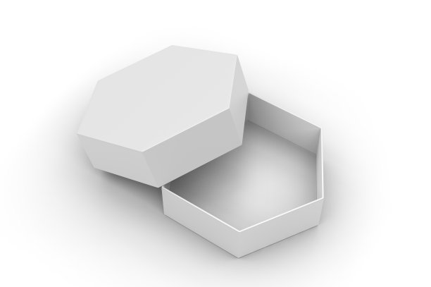 空白六角纸硬盒礼品和品牌，3d渲染插图。图片下载