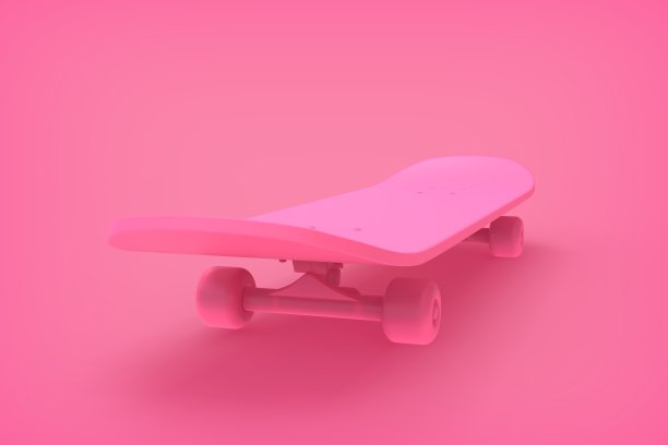 3D渲染粉色滑板在粉色背景，抽象背景概念库存照片图片下载