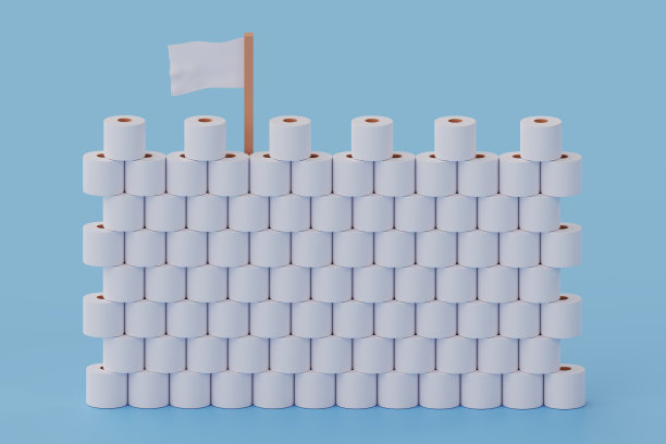 由于压力和对冠状病毒疫情的恐惧，用厕纸建造一座堡垒图片下载