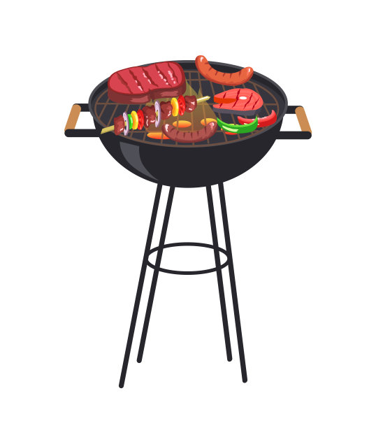 烤烧烤与膳食集矢量插图图片下载