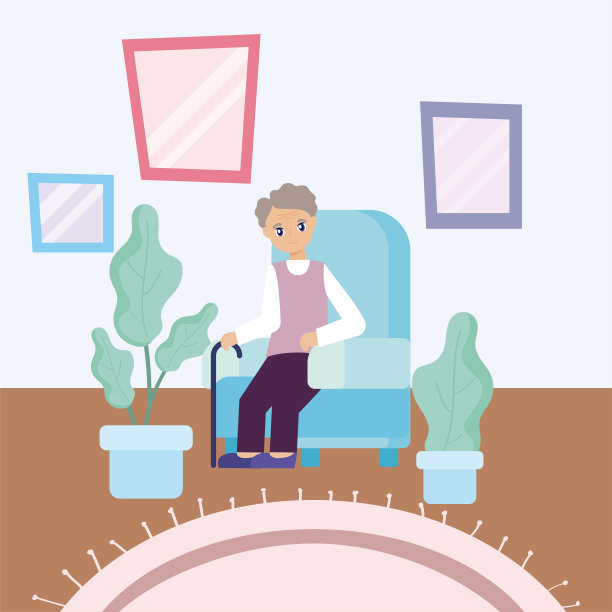 老人照顾，老人坐在沙发上图片下载