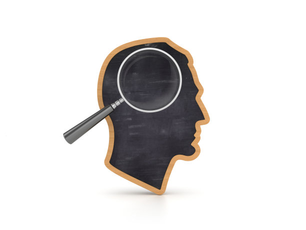 人类头部形状与放大镜- 3D渲染图片下载