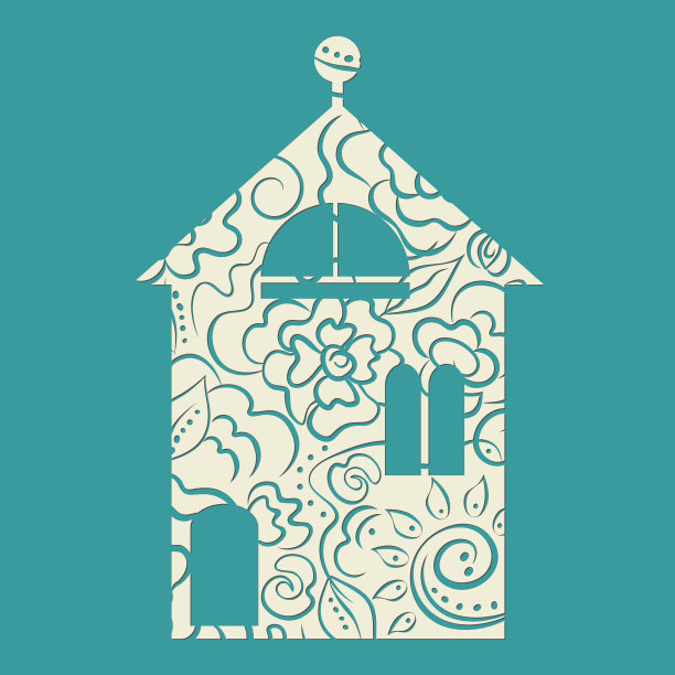 两层楼的房子形状来自手绘的花卉图案。矢量平房插图极简风格。每股收益10图片下载