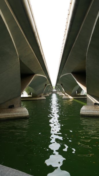 肖像拍摄的倒影在水中看到的差距两座桥。图片下载