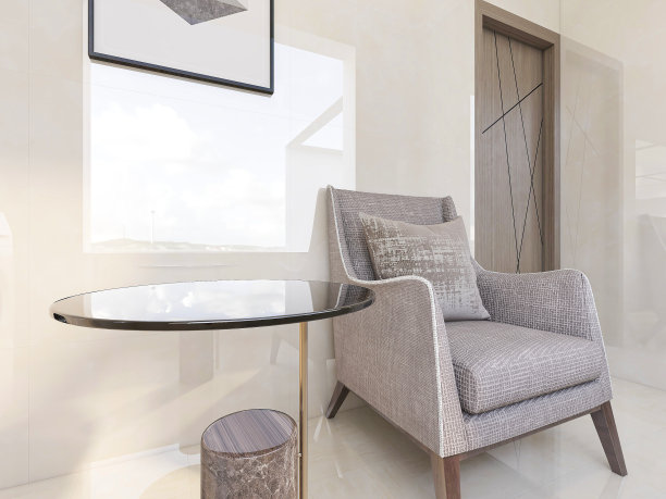 3D效果图，宽敞明亮的城市住宅封闭式阳台设计，绿色植物和家用电器看起来休闲舒适图片下载