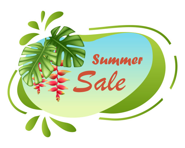 夏日背景设计，热带元素。背景和树叶-销售横幅，海报或优惠券折扣。每股收益10图片下载