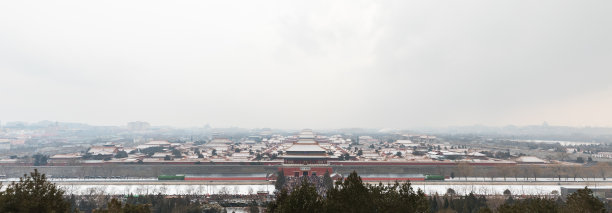 北京紫禁城冬季雪景全景高视角图片下载