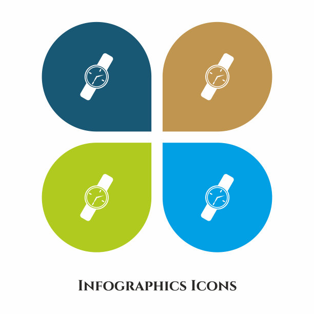 腕表矢量插图图标的所有用途。隔离在4个不同的背景上。图片下载