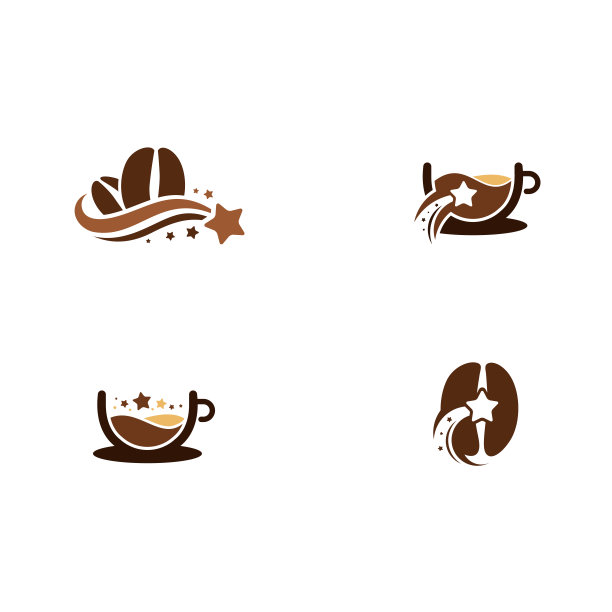 一套星咖啡标志设计概念矢量插图图片下载