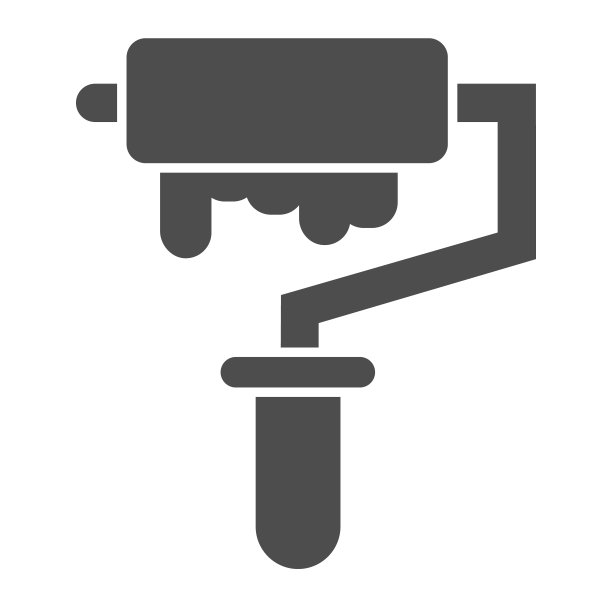 油漆工滚筒固体图标。艺术绘画，画笔和液体颜料符号，象形文字风格的象形文字在白色的背景上。建筑标识为移动概念，网页设计。矢量图形。图片下载