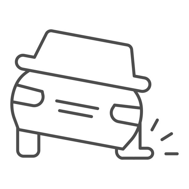 爆胎细线图标。车辆碰撞与戳穿车轮符号，轮廓风格象形文字上的白色背景。交通事故标志的移动概念和网页设计。矢量图形。图片下载