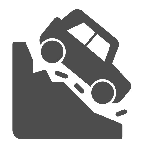 陡峭下降固体图标。自动从斜山往下的符号，白色背景上的字形风格象形文字。交通事故标志移动概念，网页设计。矢量图形。图片下载