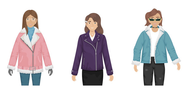 平面矢量插图的一个时尚的女孩在牛仔夹克与皮草和时髦的眼镜和防护口罩对病毒。预防冠状病毒疫情。素材图片