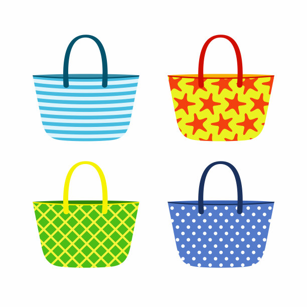一套彩色沙滩袋在一个平坦的风格。图片下载