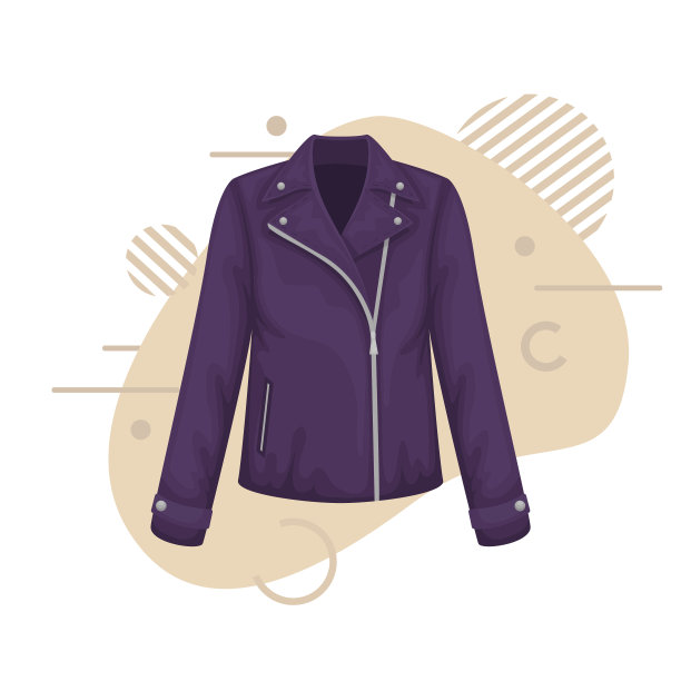 扁平矢量女性皮夹克。女人的衣服。图片下载