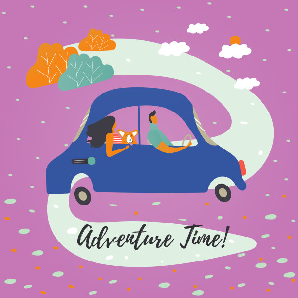 可爱的情侣开车旅行。图片下载