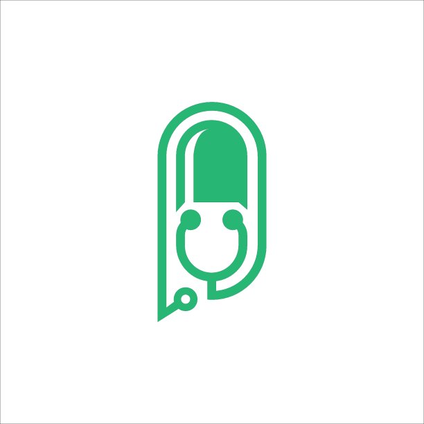带有听诊器图标的药丸图标矢量标志图片下载