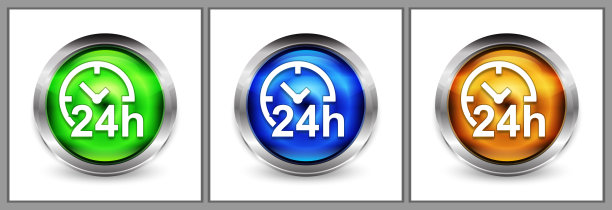 24小时时钟图标现代眼球圆形按钮设置插图图片下载