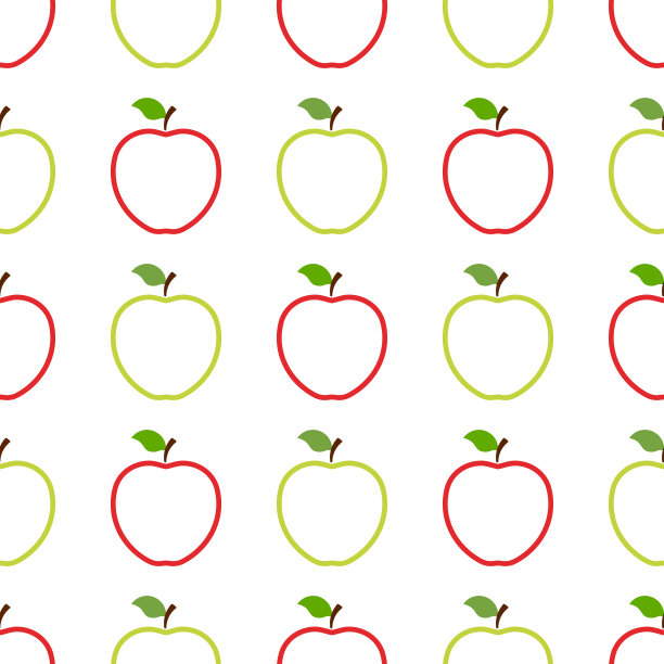 无缝图案与红和绿色整个苹果在白色的背景。有机水果。平的风格。矢量插图设计，网页，包装纸，织物，墙纸。图片下载