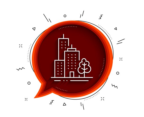 摩天大楼的线条图标。有树标志的城市建筑。小镇。向量图片下载