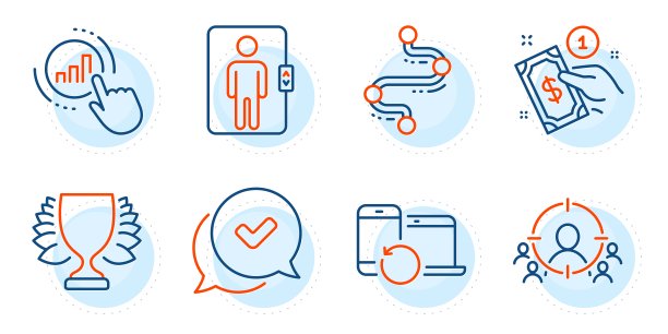 赢家，电梯和业务目标图标集。图表，批准和付款方式标志。向量图片下载