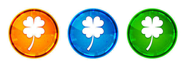 幸运四叶三叶草图标闪亮抽象圆形按钮设置插图图片下载
