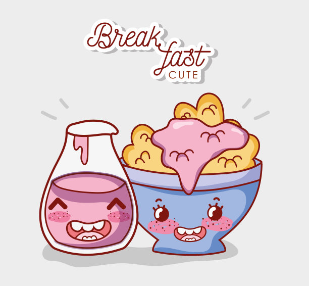 可爱的早餐碗和麦片酸奶瓶卡通图片下载