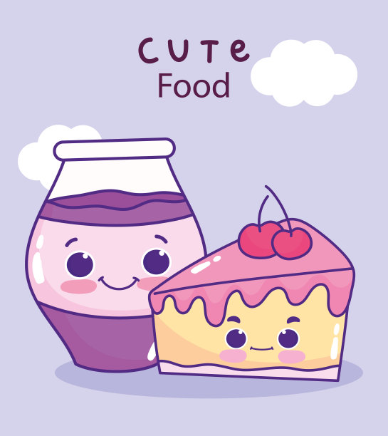 可爱的食物切片蛋糕和果酱罐甜甜点糕点卡通图片下载