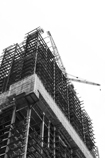 黑白照片，建筑钢结构。图片下载