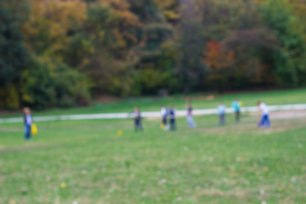 离焦操场上的孩子和家长在公园图片下载