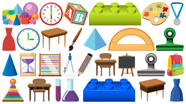 一套不同的白色背景文具图片下载