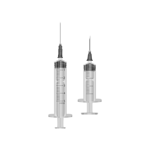 一套医疗注射器注射和疫苗隔离在白色背景，现实透明的医疗工具与针图片下载