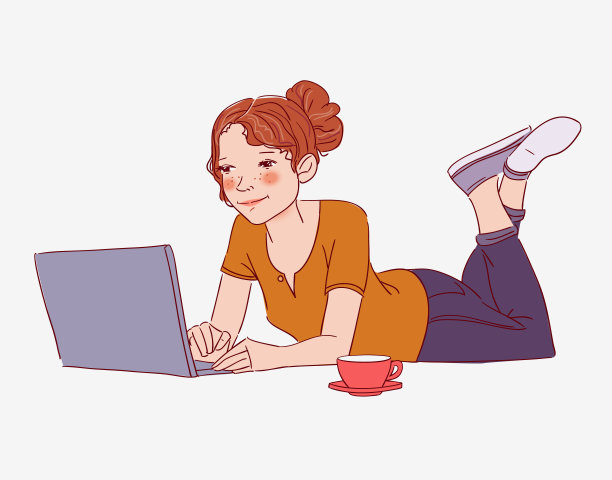 年轻女子躺在地板上用笔记本电脑工作图片下载