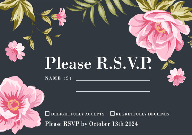 灰底粉红牡丹的婚礼请柬。图片下载